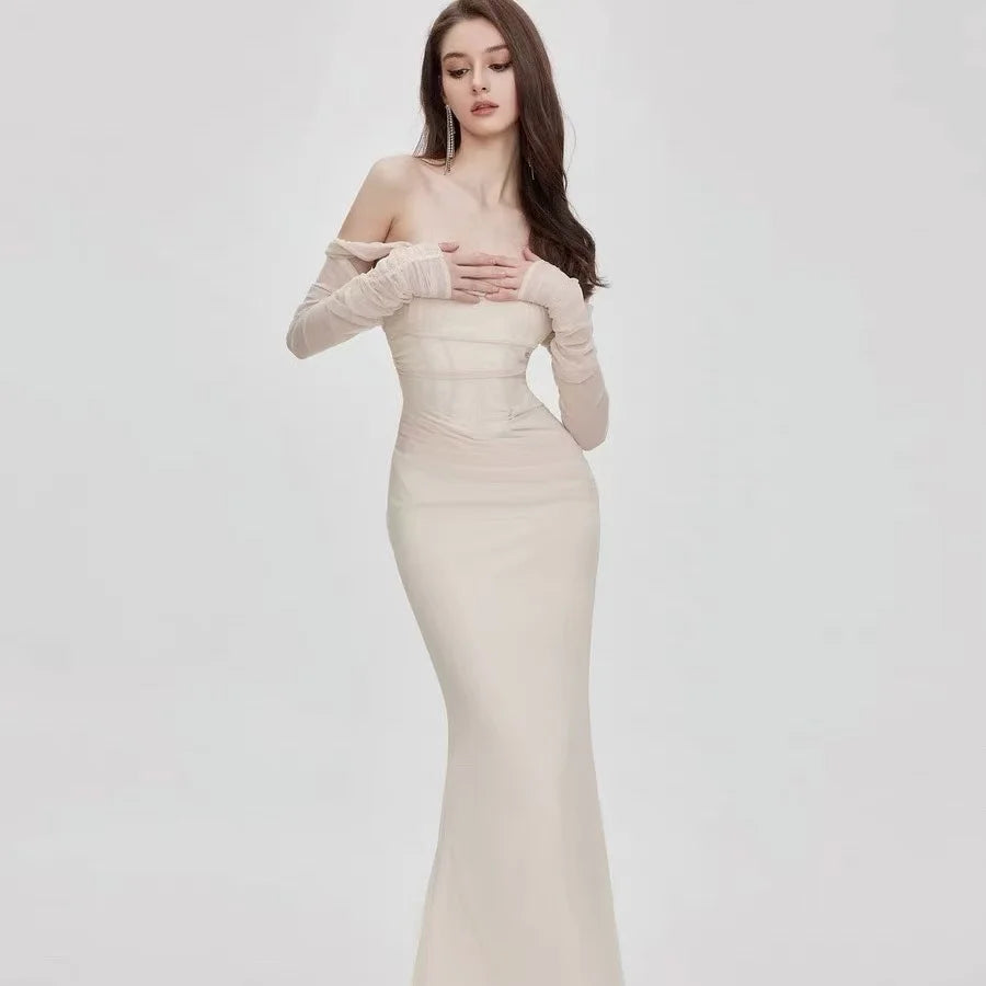 Kvinders Mermaid Kjole Off-Shoulder Mesh Elastisk 5