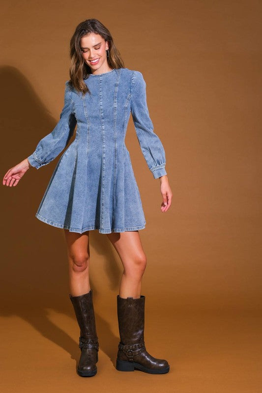 Kvinders Mini Kjole Denim Skater Stil 1