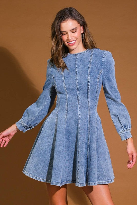 Kvinders Mini Kjole Denim Skater Stil 2