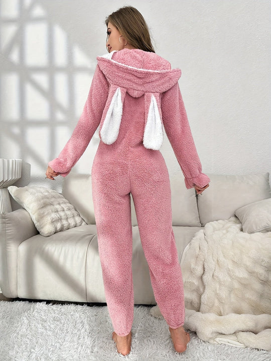 Kvinders Onesie Med Hætte Og Kaninører Komfortabel Langærmet Design 2