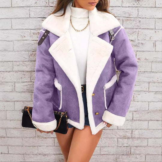 Kvinders Oversized Faux Fur Jakke Suede Look 2