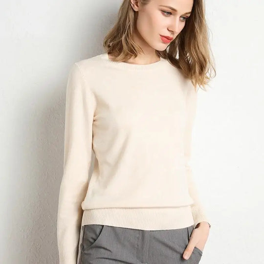 Kvinders Pullover Merino Uld O-Hals Langærmet Striktrøje 2