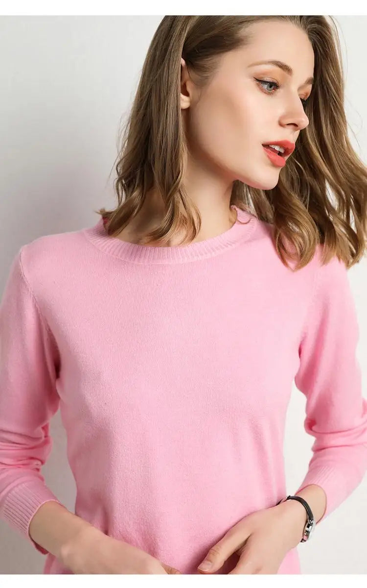 Kvinders Pullover Merino Uld O-Hals Langærmet Striktrøje 22