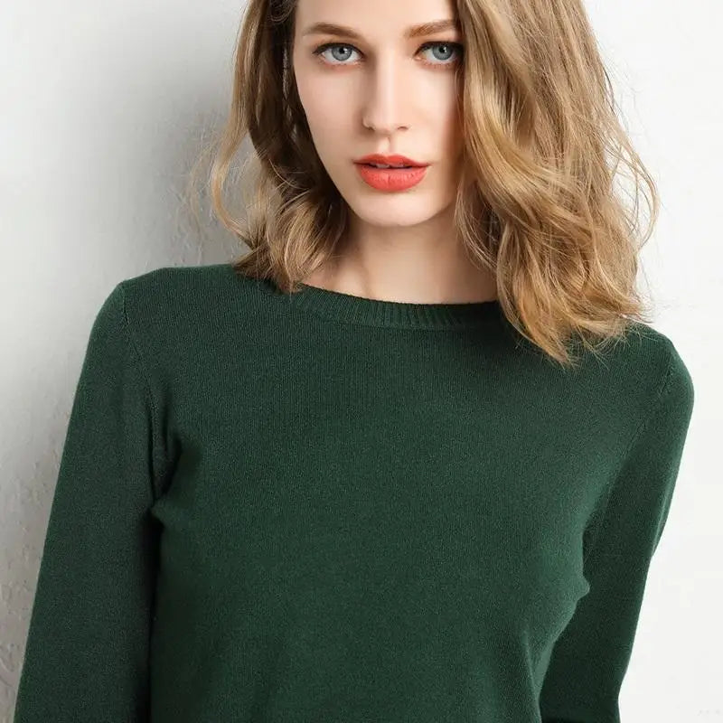 Kvinders Pullover Merino Uld O-Hals Langærmet Striktrøje 4