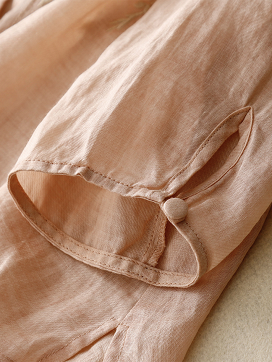 Kvinders Retro Top Rund Hals Linned Blend 4