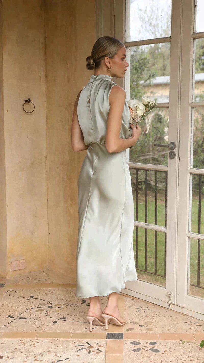 Kvinders Satin Maxi Kjole Elegant Design 3