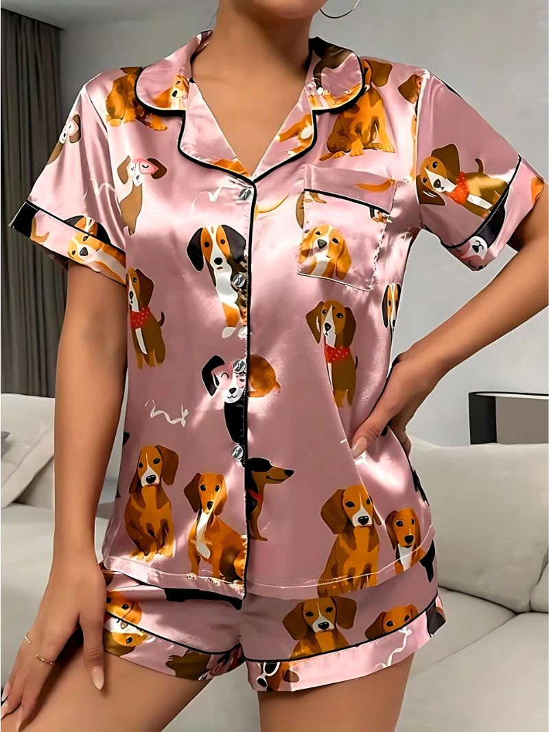 Kvinders Satin Pyjamas Sæt med Knapper 1