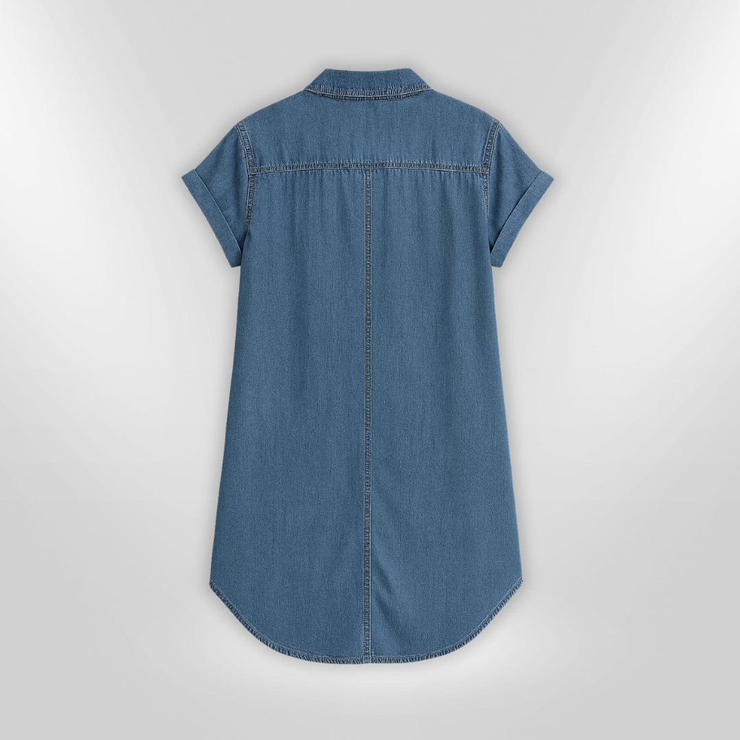 Kvinders Sommerkjole Afslappet Denim Med Knaplukning 4
