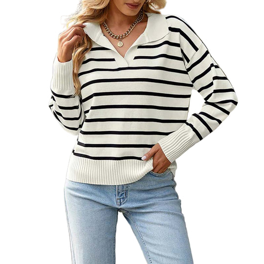Kvinders Strik Sweater Med Striber 0