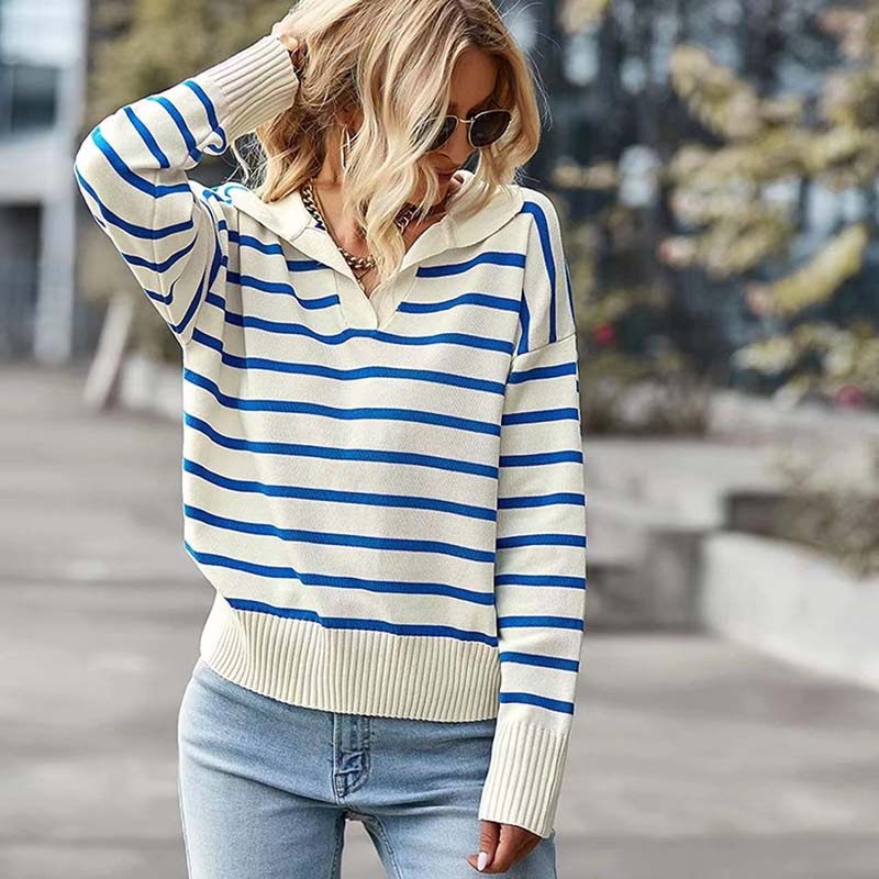 Kvinders Strik Sweater Med Striber 6