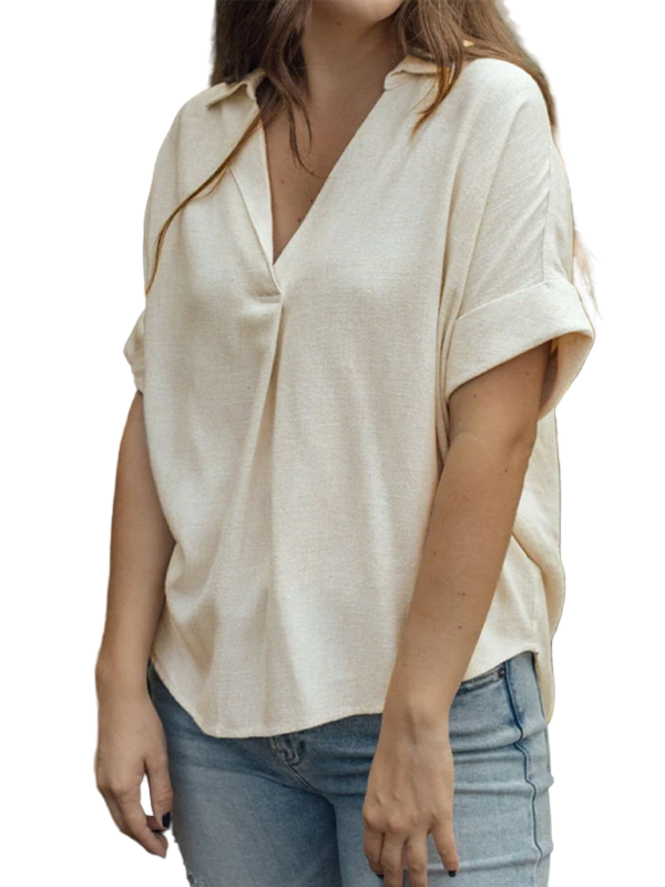 Kvinders T-shirt Casual Bomulds- og Linnedblanding 0