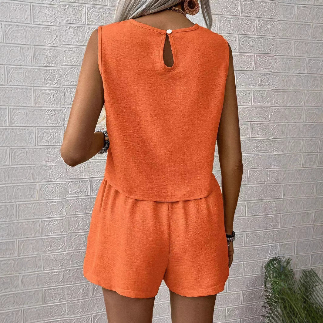 Kvinders To-dels Sæt - Letvægt Vævet - Afslappet Pasform - Cropped Top & Højtaljede Shorts 2