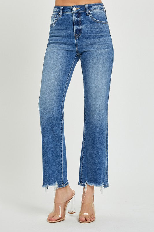 Mænds Straight Jeans Høj Talje Mørk Denim 1