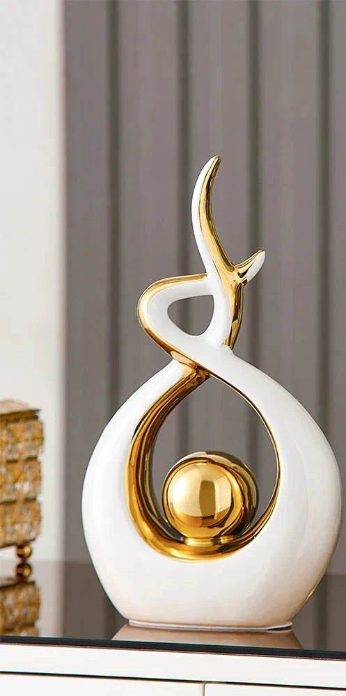 Moderne Abstrakt Keramisk Skulptur med Guldaccenter 13
