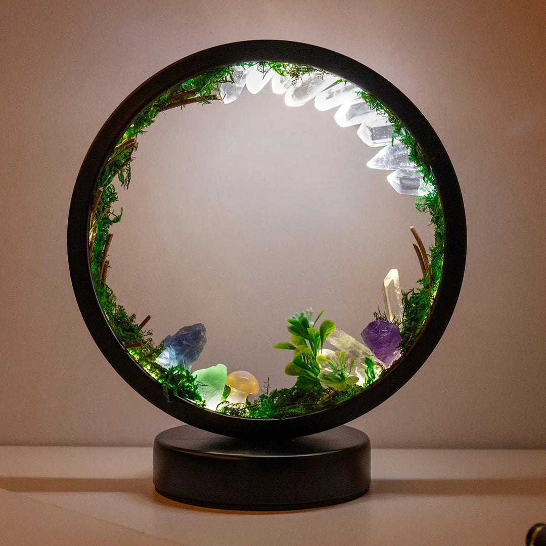 Natlampe med Cirkulær Ramme og Krystaller 3