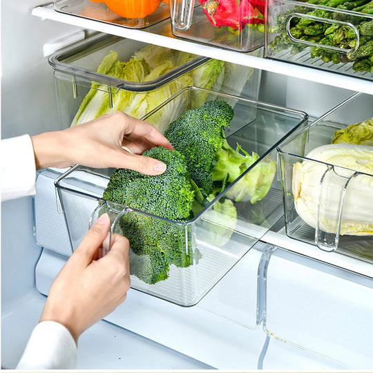 Opbevaringsbakke til køleskab med håndtag og transparent design 1