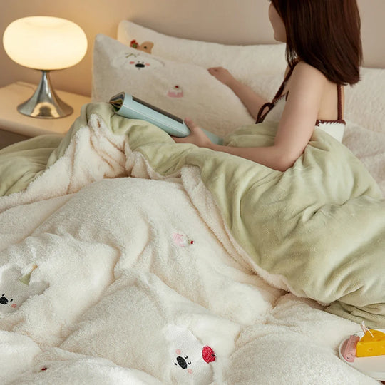Sengetøjssæt til kvinder med teddyfleece og broderi 3