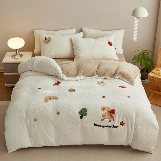 Sengetøjssæt til kvinder med teddyfleece og broderi 6