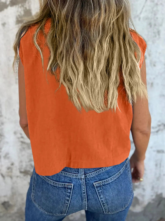 Skjortebluse Dame Button Down Linned Cap Sleeve Komfortabel Sommer Stil 1