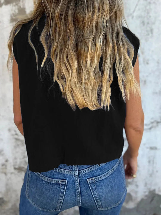Skjortebluse Dame Button Down Linned Cap Sleeve Komfortabel Sommer Stil 7