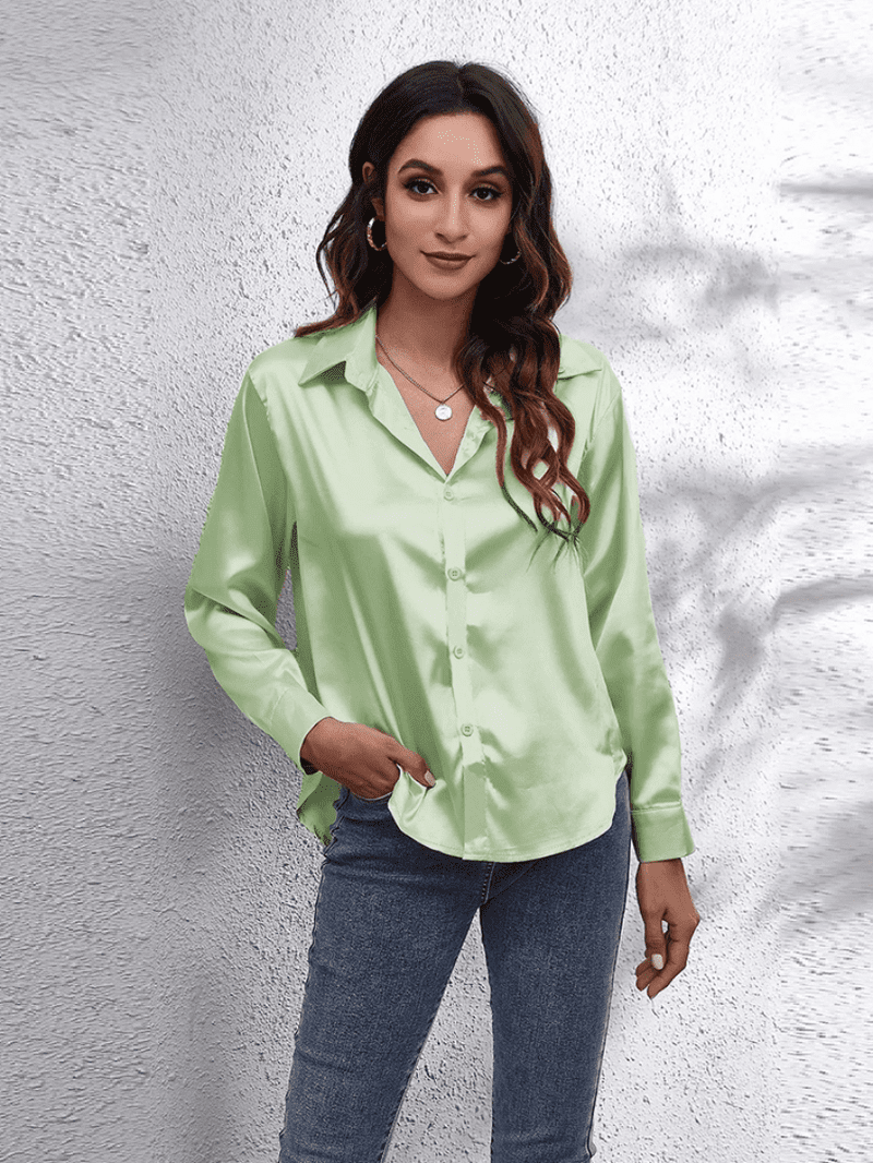 Skjortebluse Dame Langærmet Satin Tidløst Design 4
