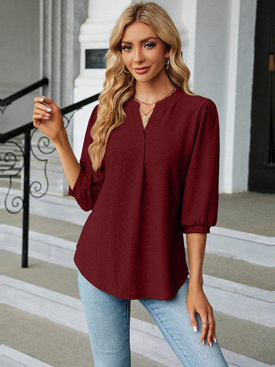 Skjortebluse Dame Notch Halsudskæring Trekvart Ærmer Let Rayon Blanding 8