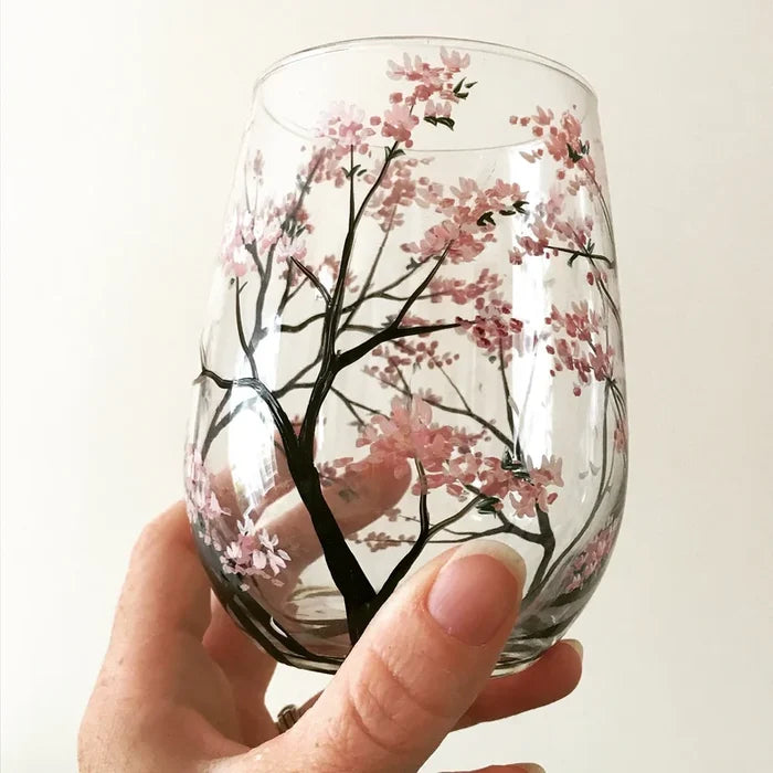 Unisex Vinglas Håndmalet Årstidstræ Design 2