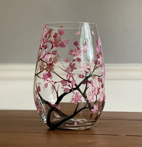 Unisex Vinglas Håndmalet Årstidstræ Design 4