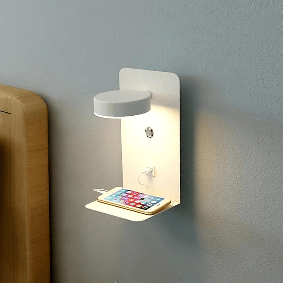 Væglampe Med Roterbart Design Til Stue - Justerbar Lysretning & USB Opladningsstation 2