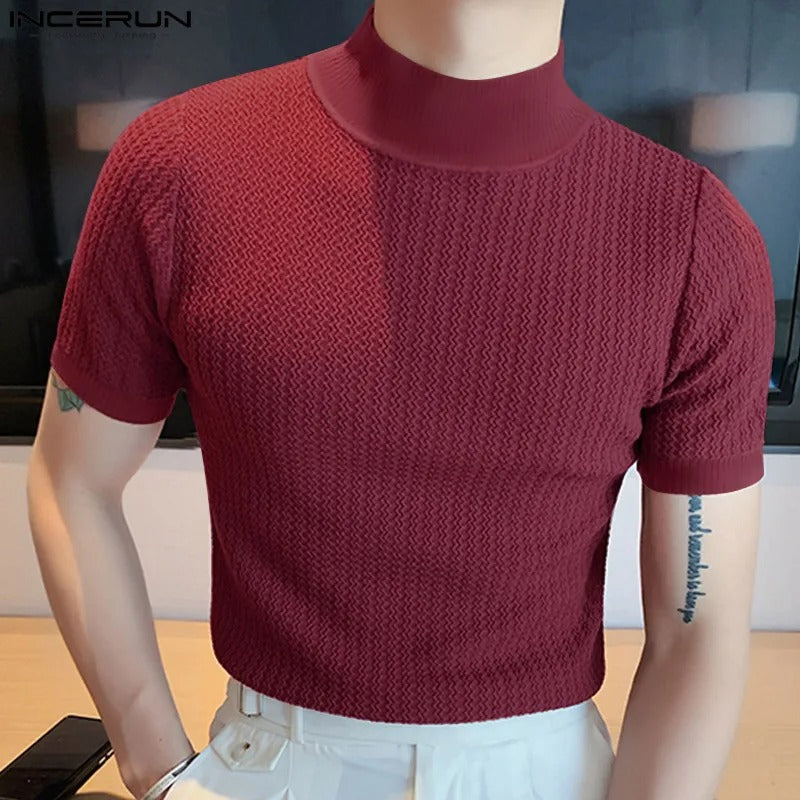 Herre T-shirt med høj hals og slim fit