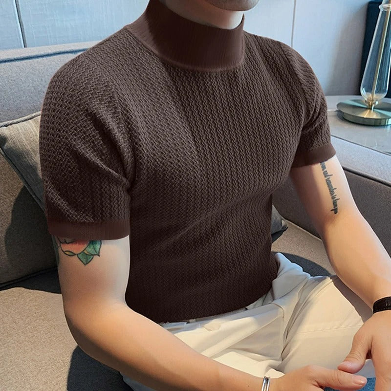 Herre T-shirt med høj hals og slim fit