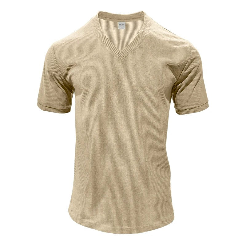 Herre-T-shirt i fløjl med V-hals