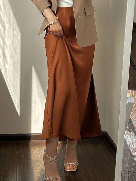 Kvinder split satin nederdel