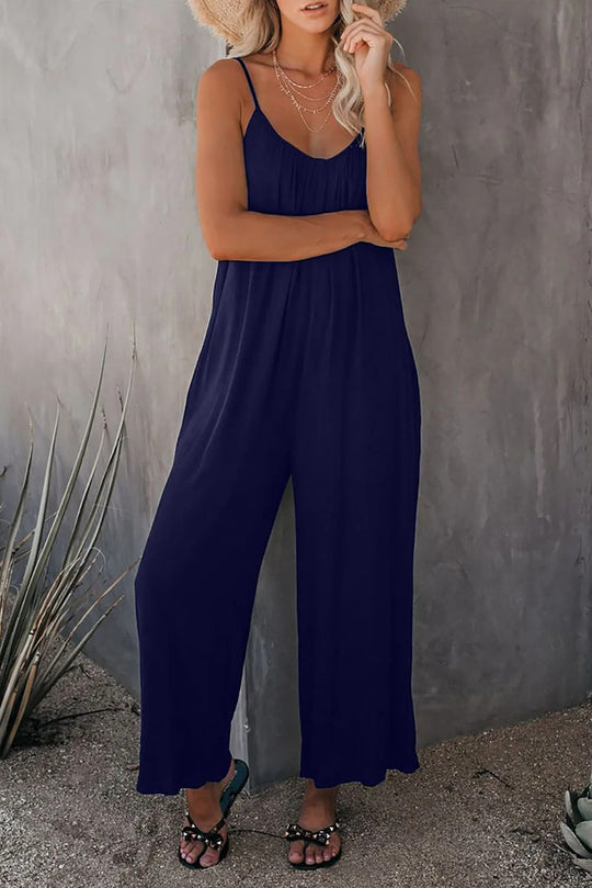 Dame V-hals Loose Fit Suspender Jumpsuit