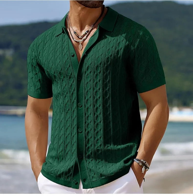 Retro jacquardstrikket polo til mænd