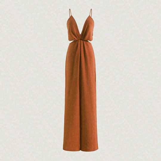 Udhulet plisseret jumpsuit med brede ben