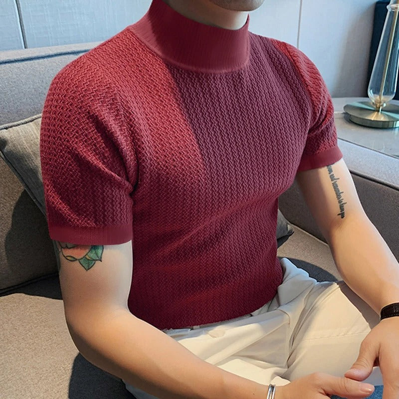 Herre T-shirt med høj hals og slim fit