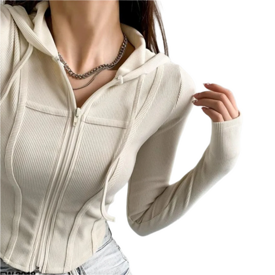 Zip Up Crop Fitted Hoodie til kvinder