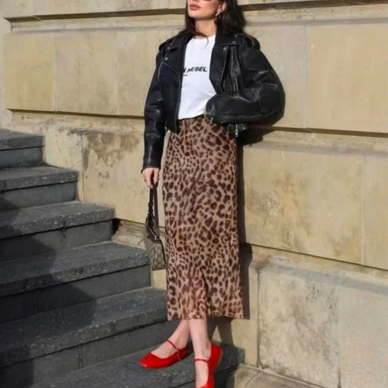 Lang nederdel med leopardprint til kvinder