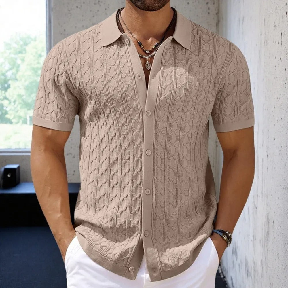 Retro jacquardstrikket polo til mænd