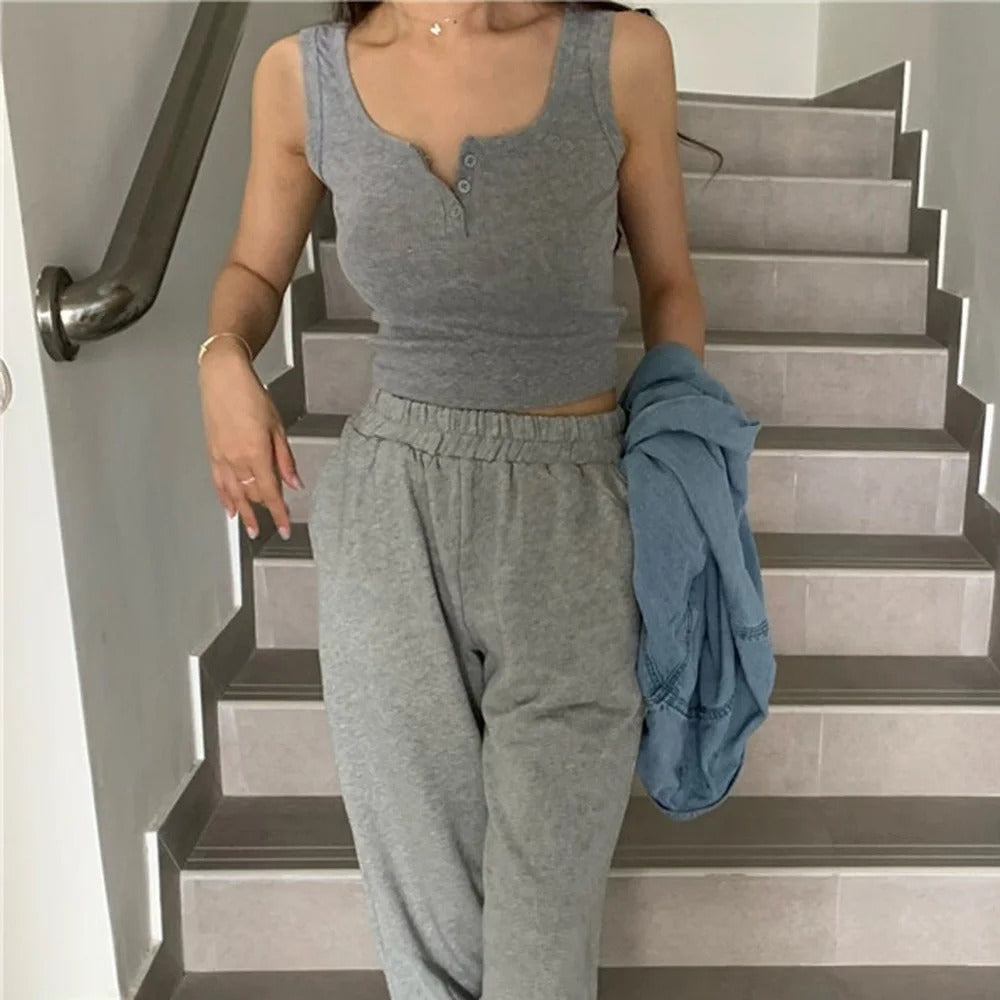 Kvinders rib-button-down tanktop