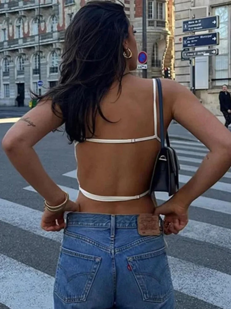 Kvinders Crop Top med tynd rem uden ryg