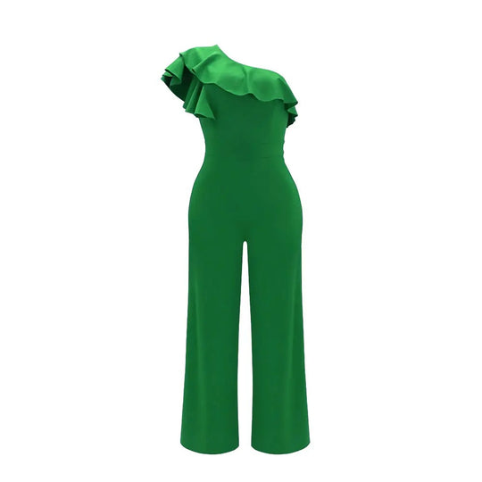 Jumpsuit med en skulder og flæser til kvinder