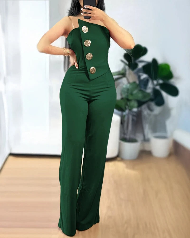 Asymmetrisk bandeau-stropløs jumpsuit