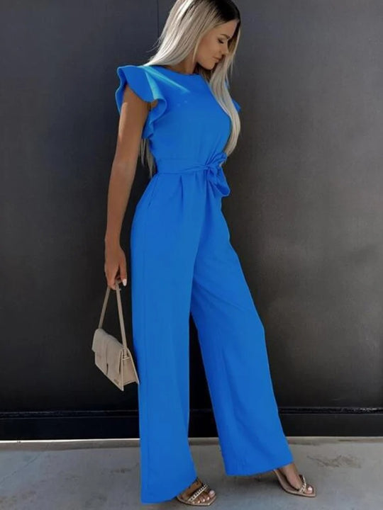 Flæseærmer binde-talje Jumpsuit med brede ben