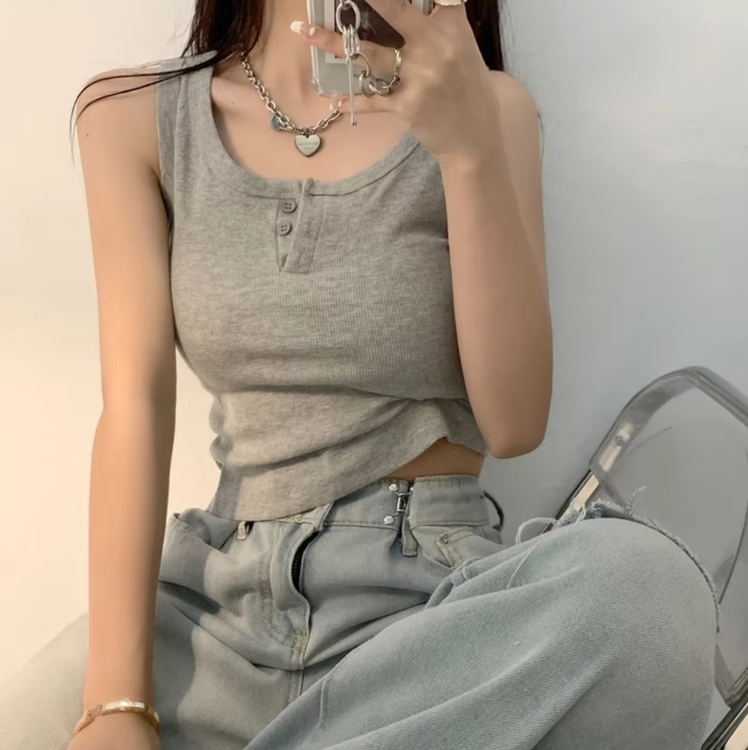 Kvinders rib-button-down tanktop