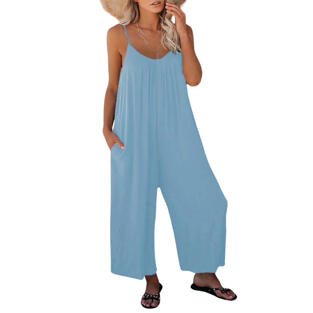 Dame V-hals Loose Fit Suspender Jumpsuit