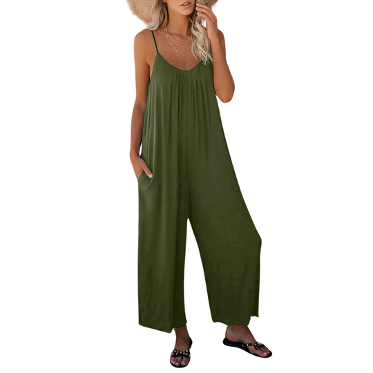Dame V-hals Loose Fit Suspender Jumpsuit