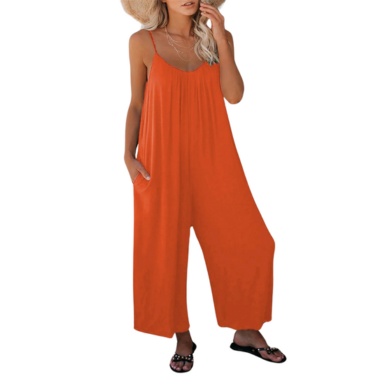Dame V-hals Loose Fit Suspender Jumpsuit