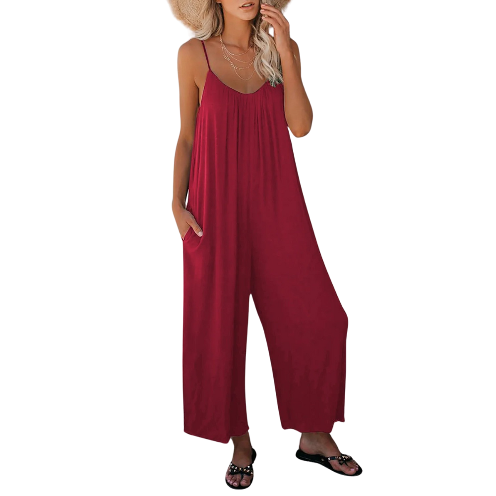 Dame V-hals Loose Fit Suspender Jumpsuit